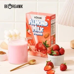 Beorganik Almond Milk Powder STRAWBERRY (NO SUGAR) / Susu Almond Bubuk